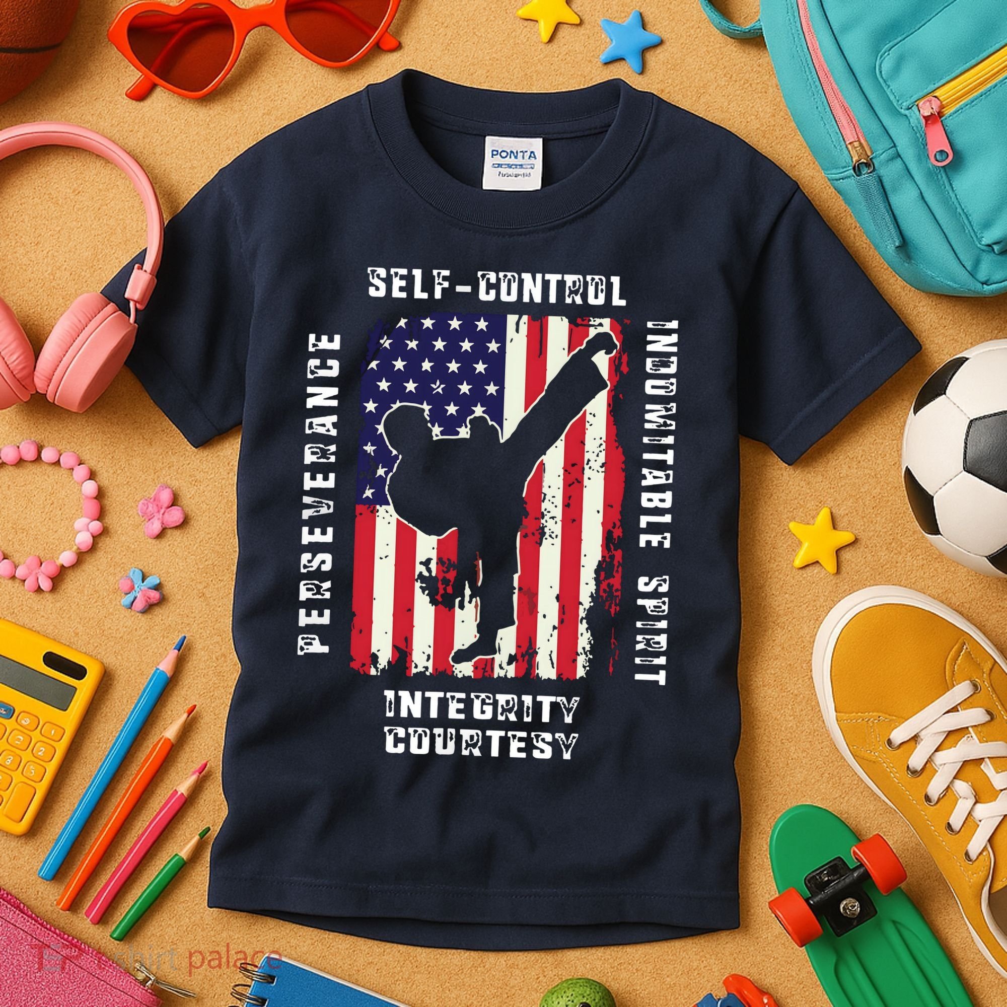 Cool American Flag Taekwondo Gift | Tae Kwon Do Martial Arts Kids T-Shirt