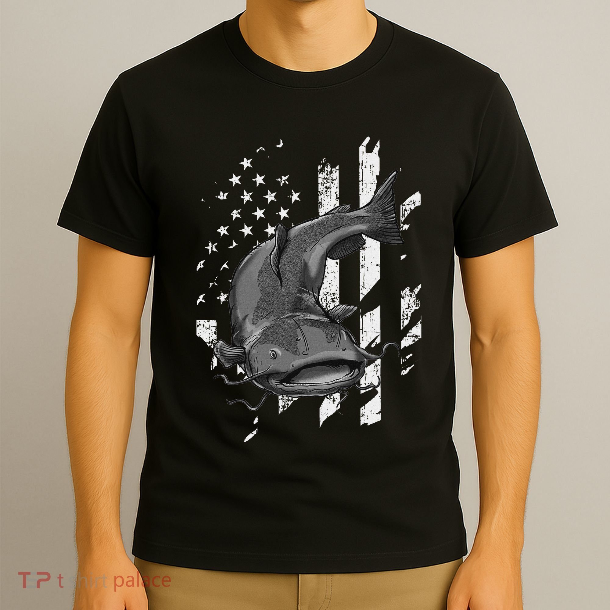 Catfishing American Flag Catfish Angler Fisherman T-Shirt