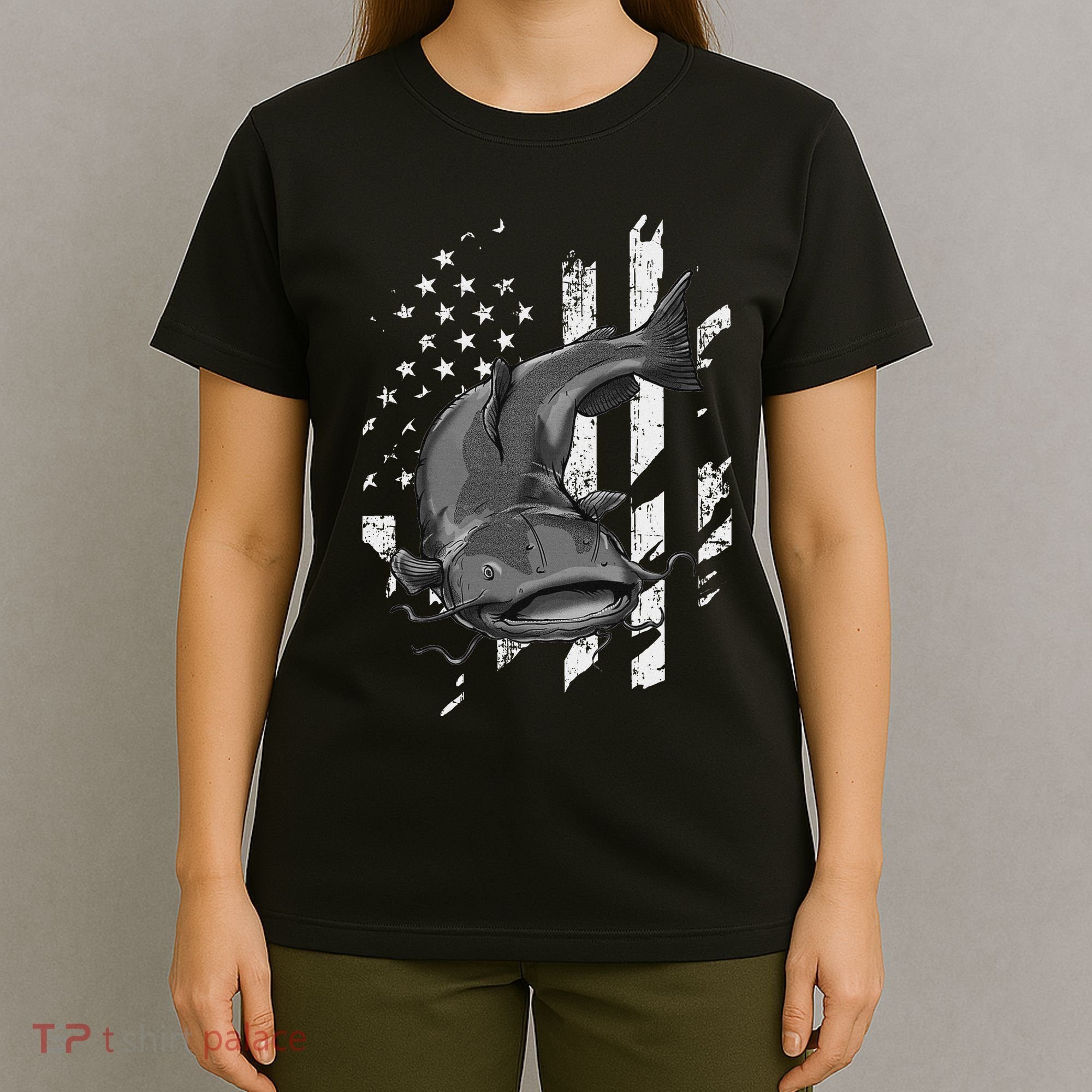 Catfishing American Flag Catfish Angler Fisherman T-Shirt