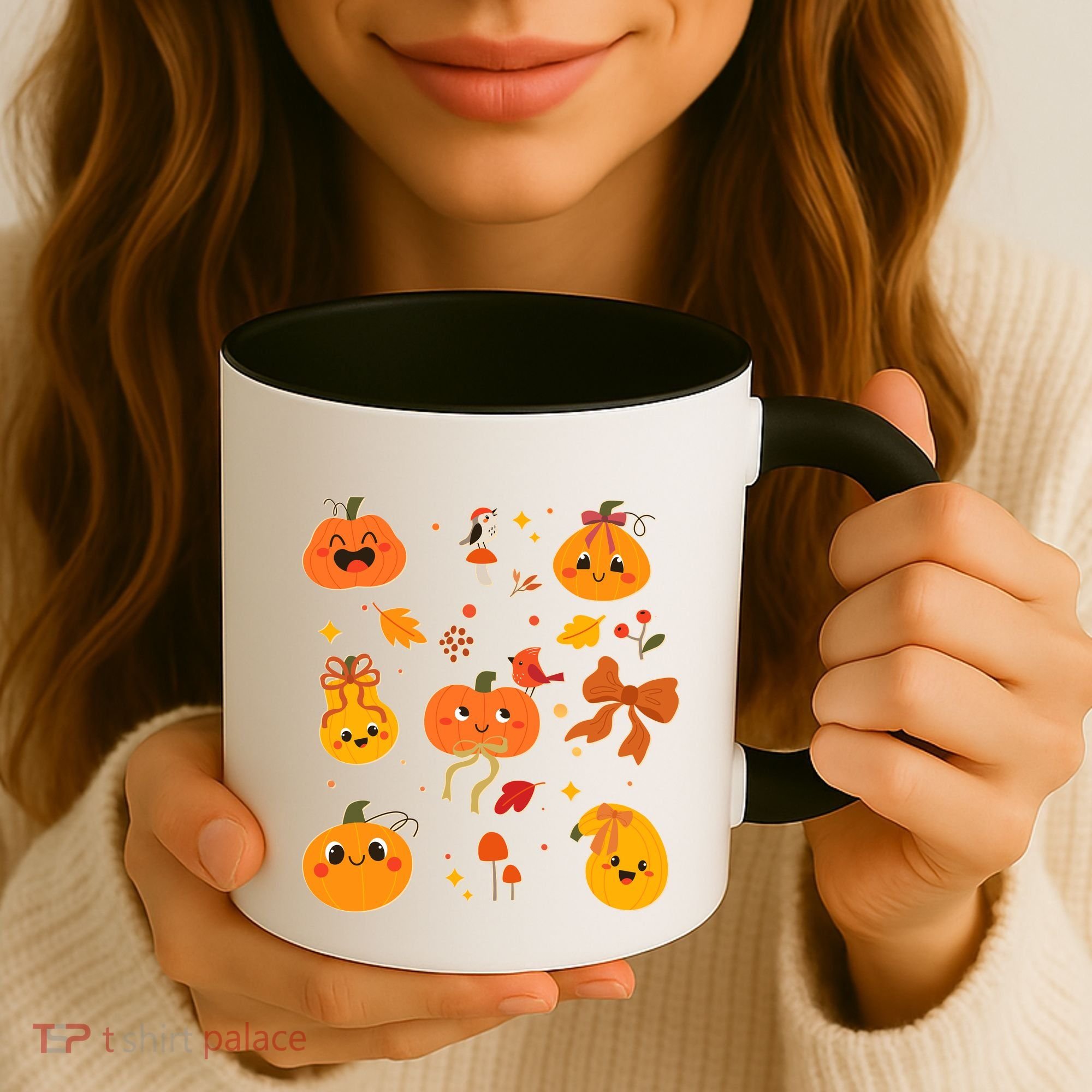 Cute Autumn Fall Pumpkins Ribbons Bows Coffee Mug