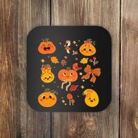 Cute Autumn Fall Pumpkins Ribbons Bows Coaster thumb 0