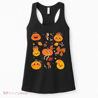 Cute Autumn Fall Pumpkins Ribbons Bows Women's Tank Top