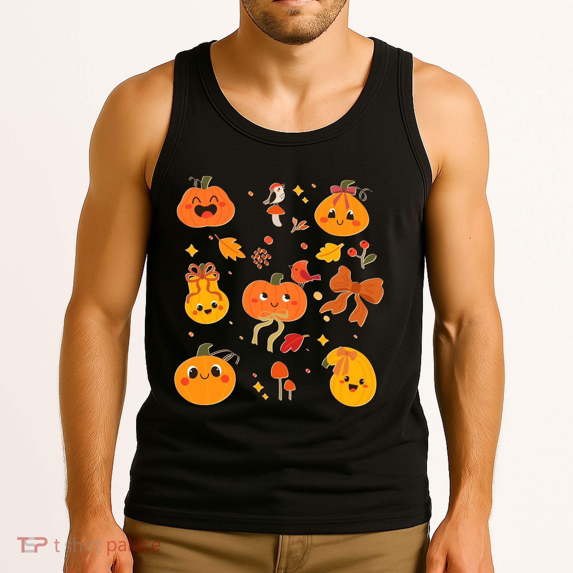 Cute Autumn Fall Pumpkins Ribbons Bows Tank Top