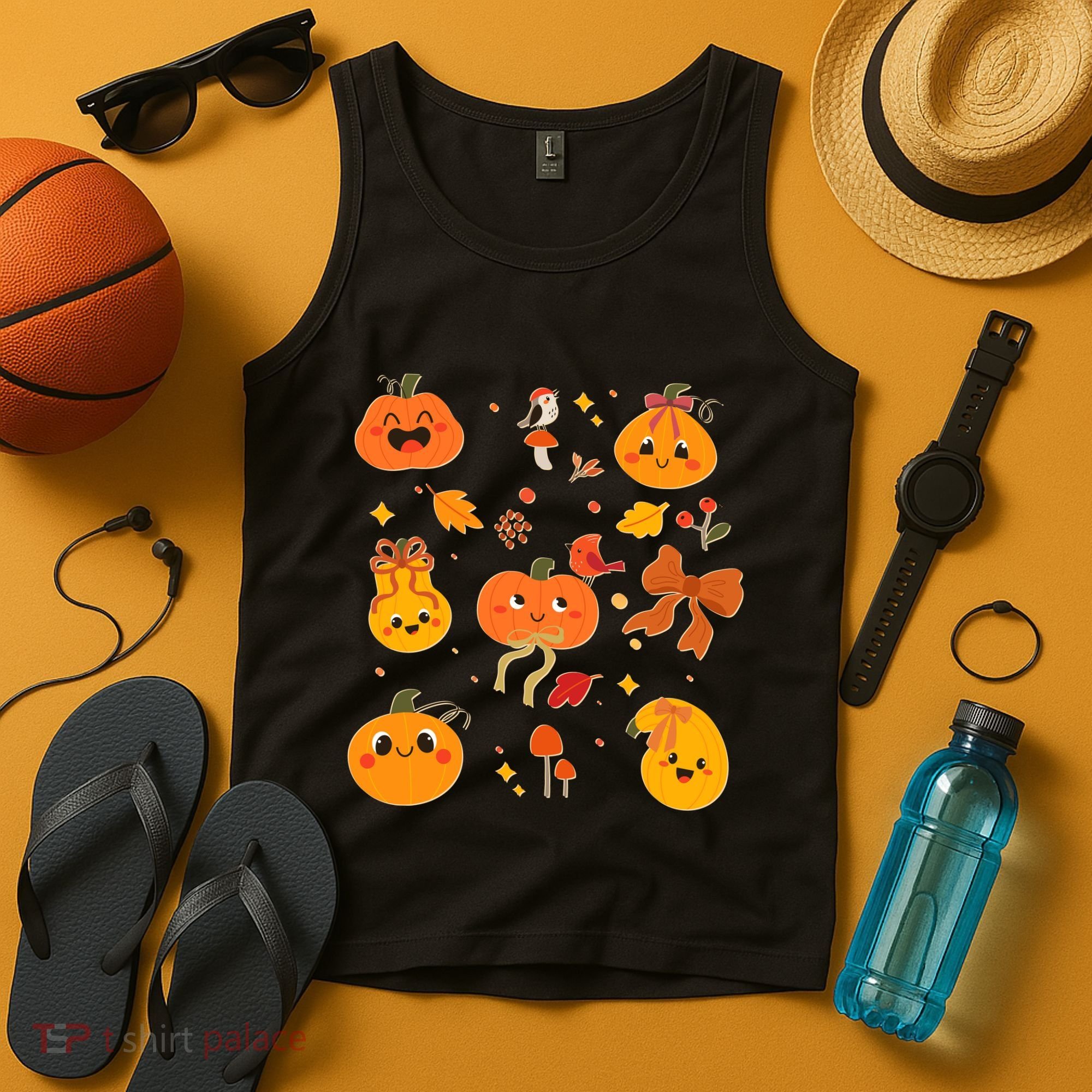 Cute Autumn Fall Pumpkins Ribbons Bows Tank Top