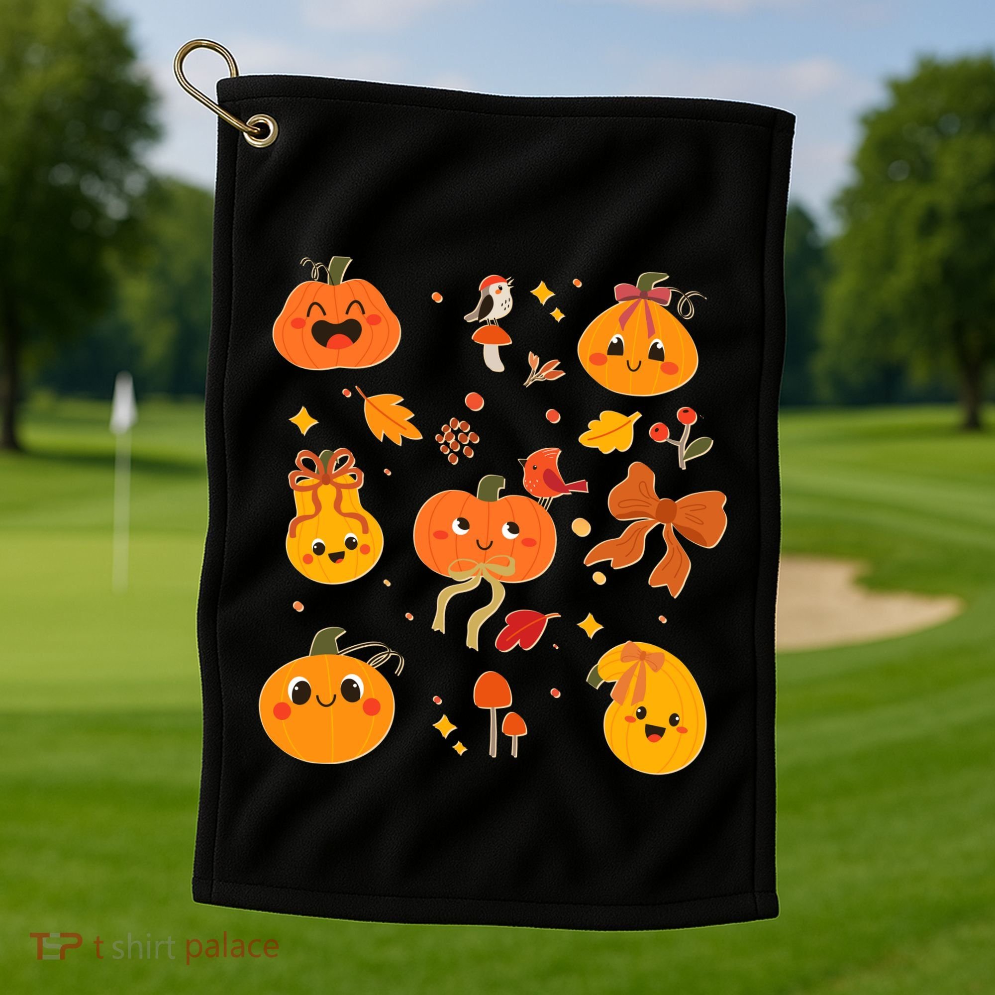 Cute Autumn Fall Pumpkins Ribbons Bows Golf Towel