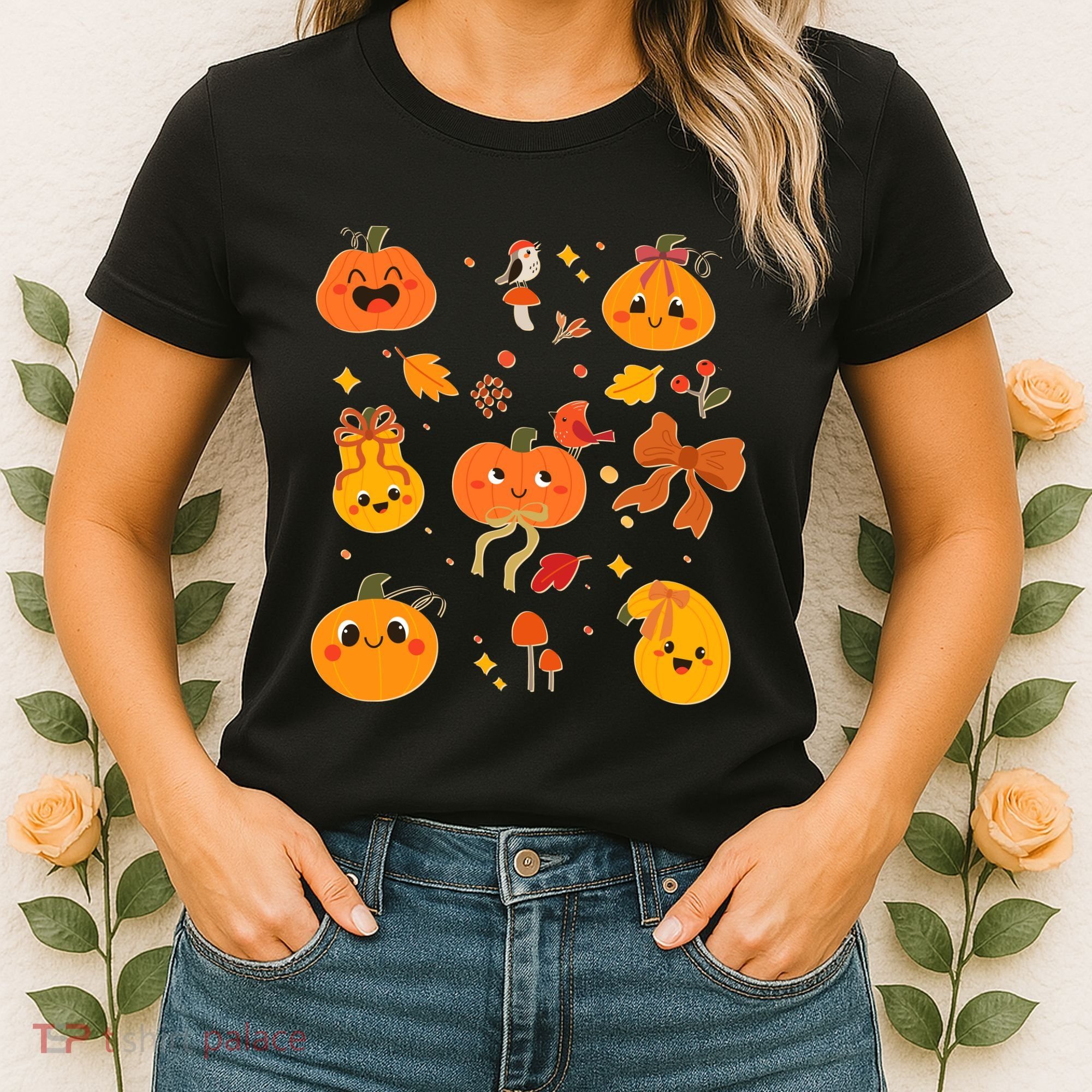 Cute Autumn Fall Pumpkins Ribbons Bows Women's T-Shirt