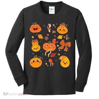 Cute Autumn Fall Pumpkins Ribbons Bows Kids Long Sleeve Shirt