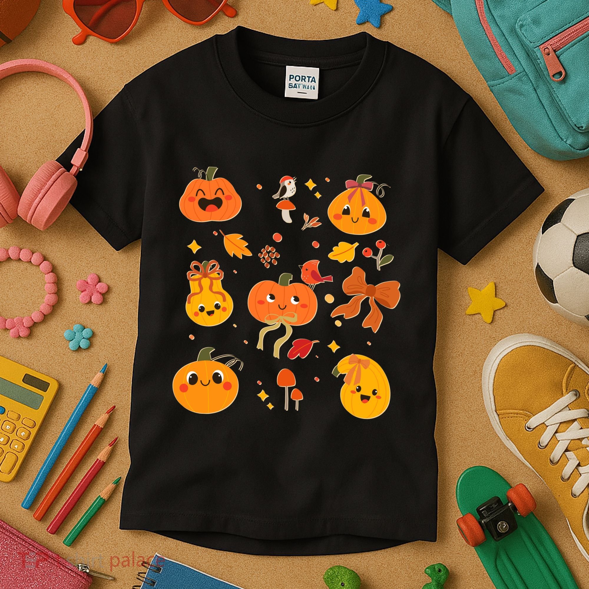 Cute Autumn Fall Pumpkins Ribbons Bows Kids T-Shirt