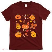 Cute Autumn Fall Pumpkins Ribbons Bows T-Shirt thumb 0
