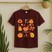 Cute Autumn Fall Pumpkins Ribbons Bows T-Shirt thumb 2
