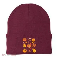 Cute Autumn Fall Pumpkins Ribbons Bows Beanie thumb 0