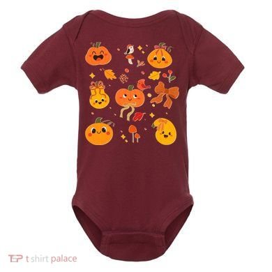 Cute Autumn Fall Pumpkins Ribbons Bows Baby Bodysuit