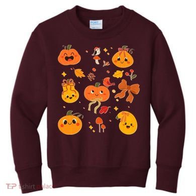Cute Autumn Fall Pumpkins Ribbons Bows Kids Sweatshirt