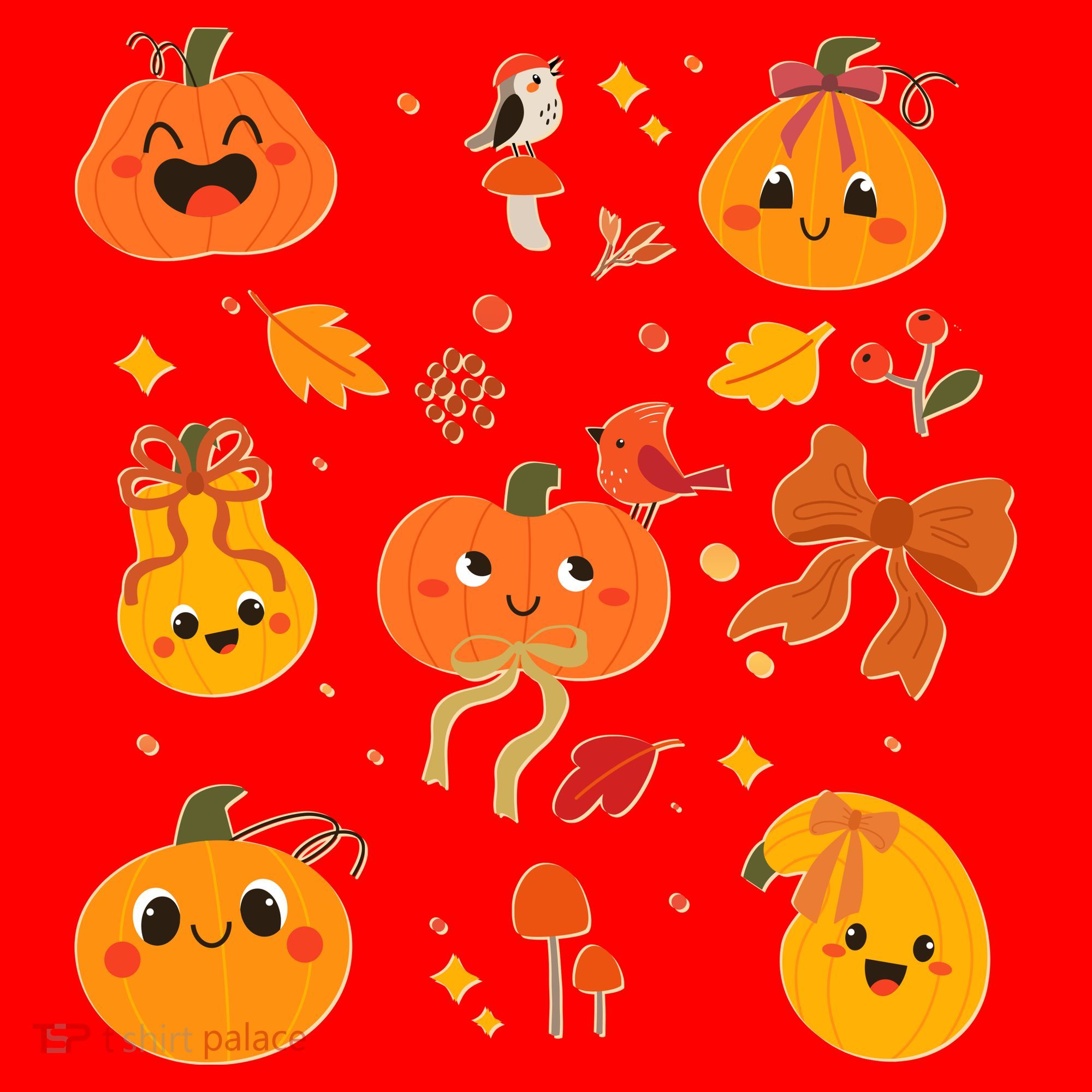 Cute Autumn Fall Pumpkins Ribbons Bows Santa Hat