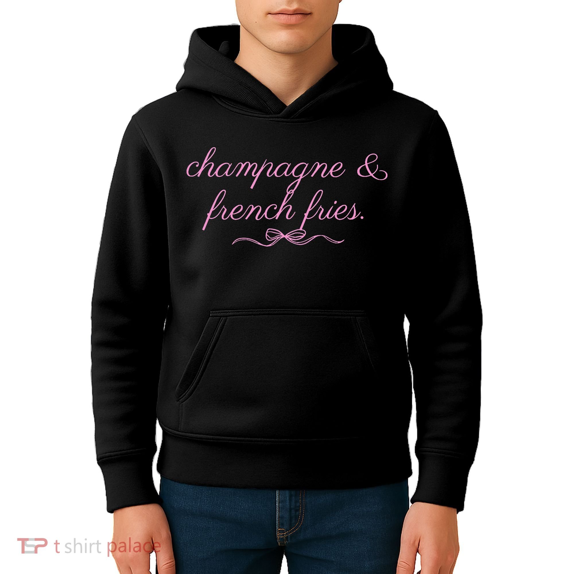 Champagne And French Fries Coquette Bow Kids Hoodie