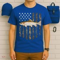 Camo American Flag Rainbow Trout Fishing 4th Of July Cute Gift T-Shirt thumb 6