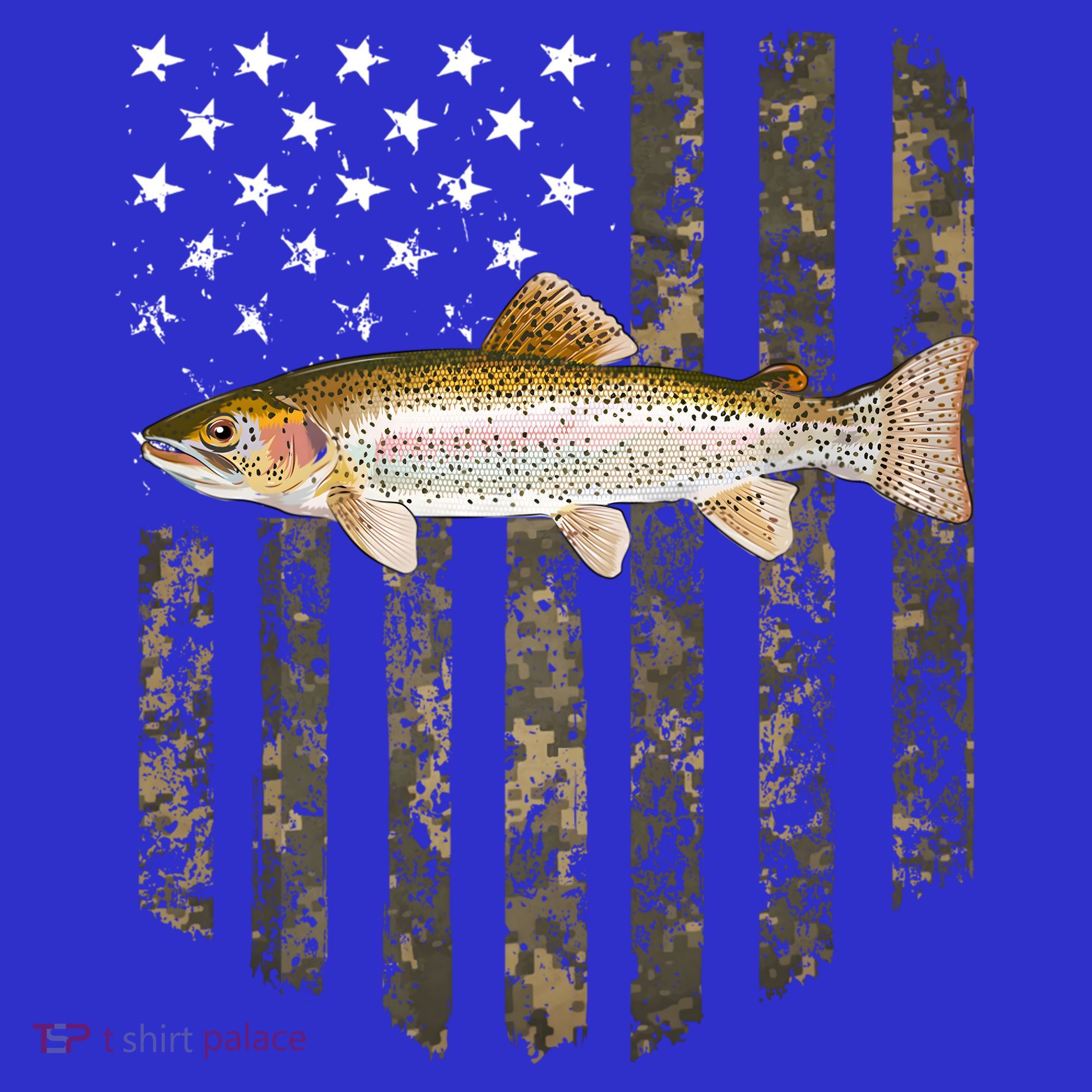 Camo American Flag Rainbow Trout Fishing 4th Of July Cute Gift T-Shirt