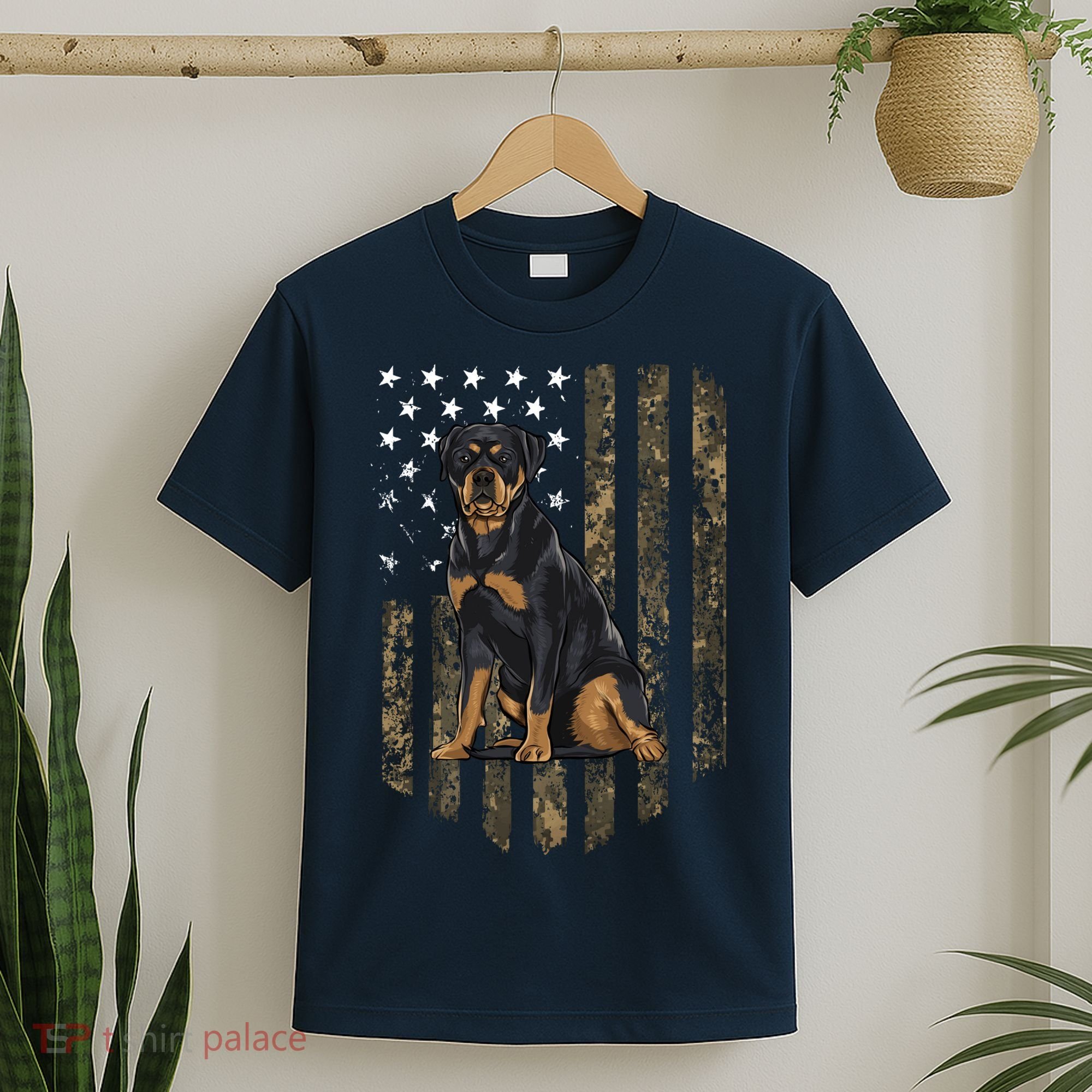 Camo American Flag Rottweiler 4th Of July USA T-Shirt