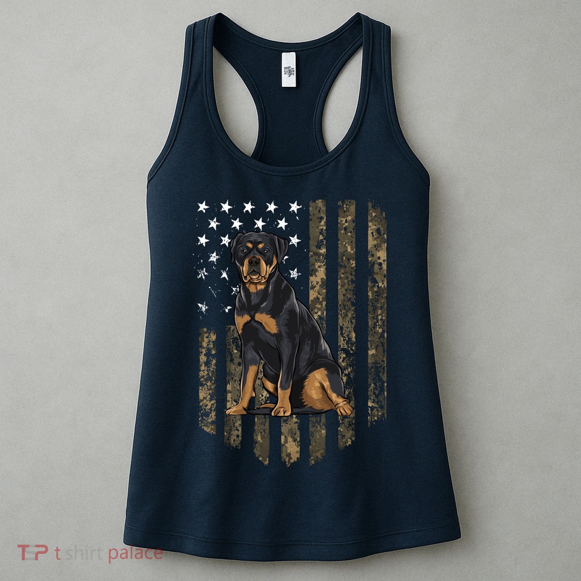 Camo American Flag Rottweiler 4th Of July USA Women's Tank Top