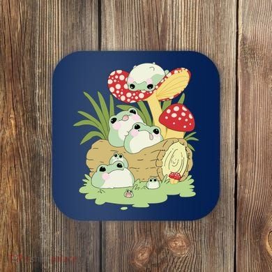 Cottagecore Aesthetic Frog Lying On Mushroom Cute Frog Lover Coaster