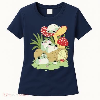 Cottagecore Aesthetic Frog Lying On Mushroom Cute Frog Lover Women's T-Shirt