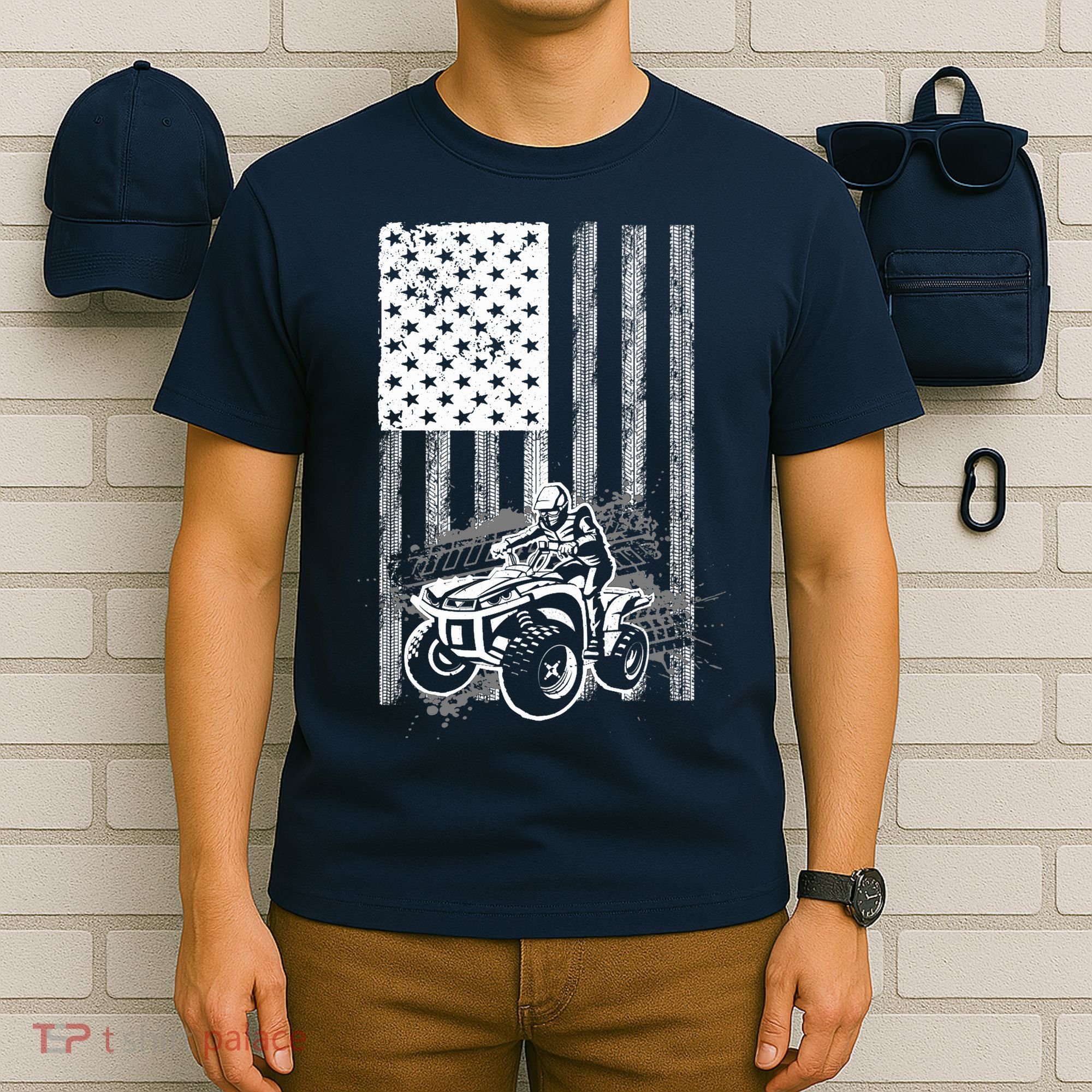 Cool ATV For Quad Racing Squad USA Flag 4 Wheeler Premium T-Shirt