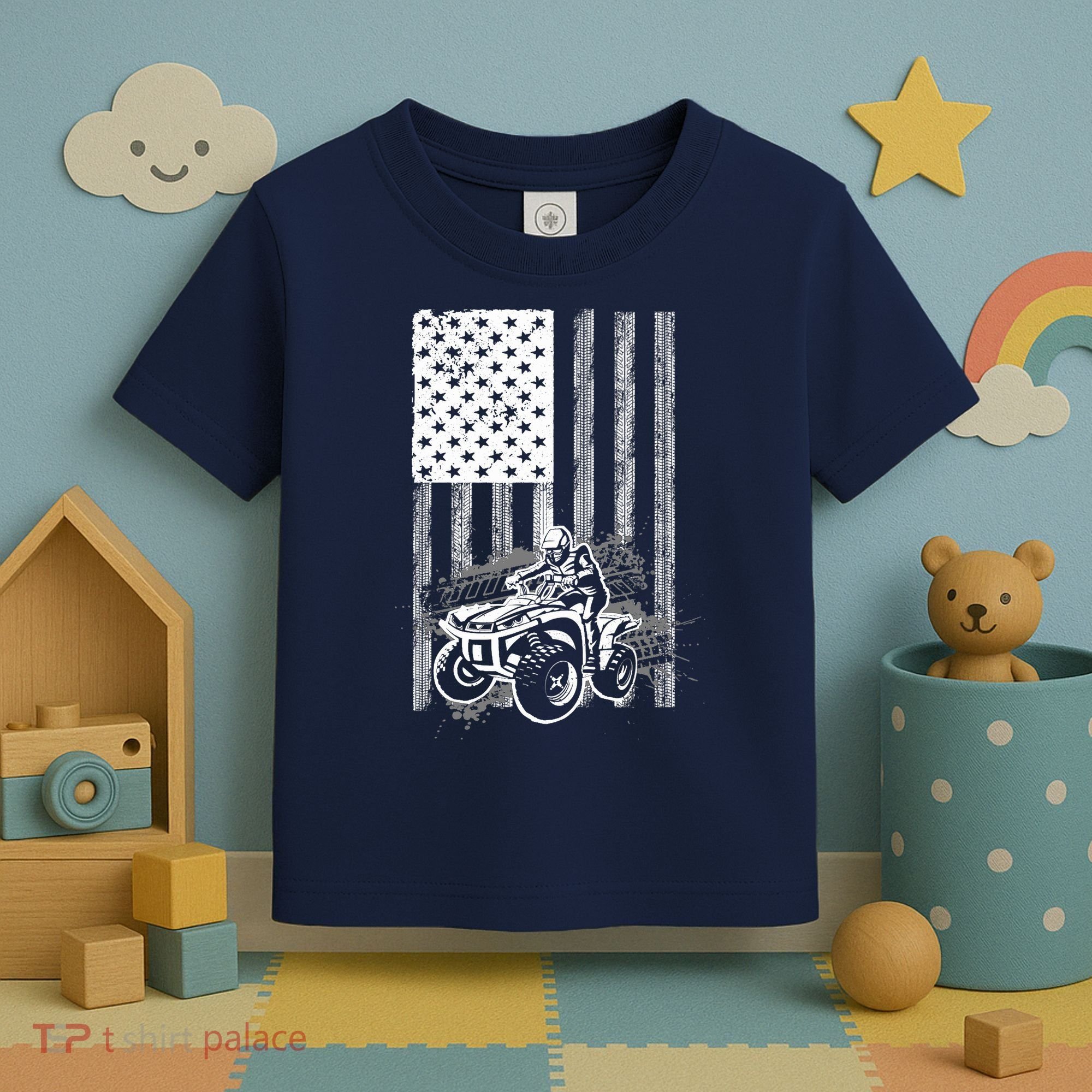 Cool ATV For Quad Racing Squad USA Flag 4 Wheeler Premium Toddler T-Shirt