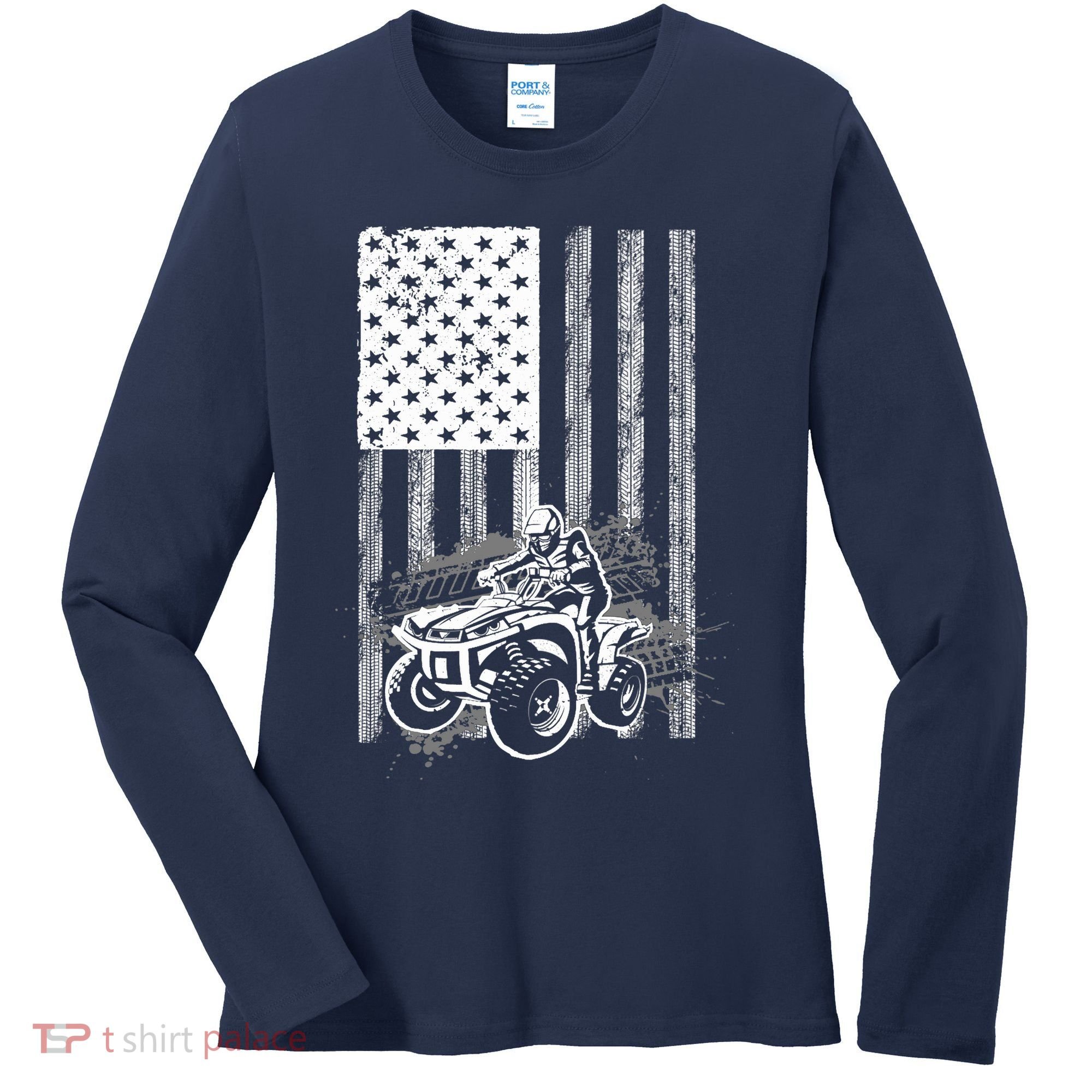 Cool ATV For Quad Racing Squad USA Flag 4 Wheeler Premium Women's Long Sleeve Shirt
