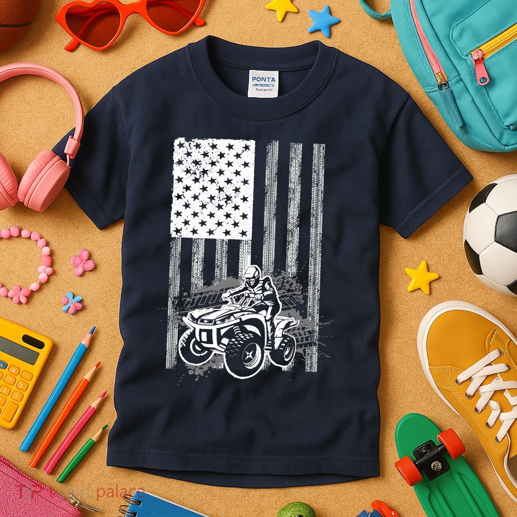 Cool ATV For Quad Racing Squad USA Flag 4 Wheeler Premium Kids T-Shirt