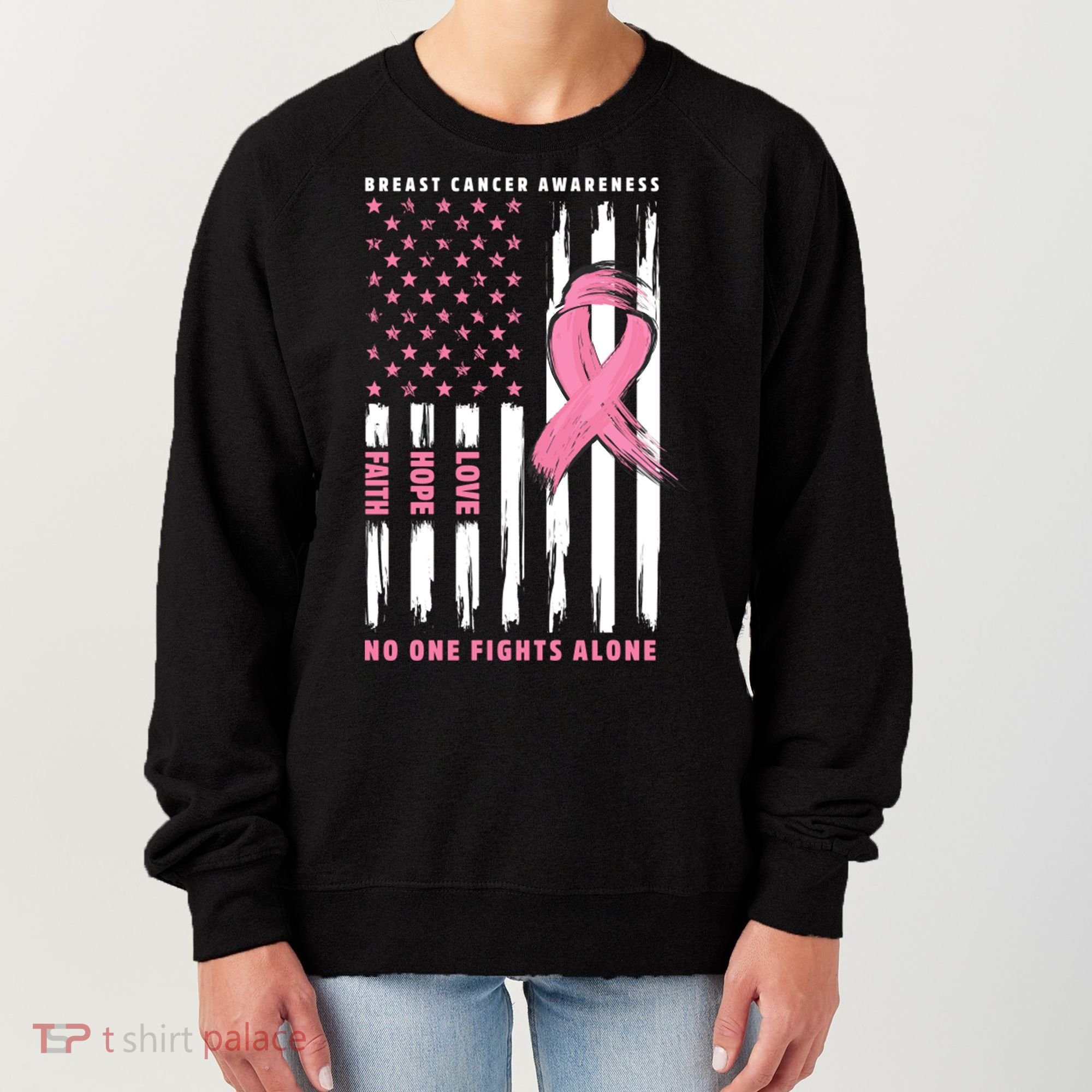 Cool American Flag Breast Cancer Awareness Women's Sweatshirt