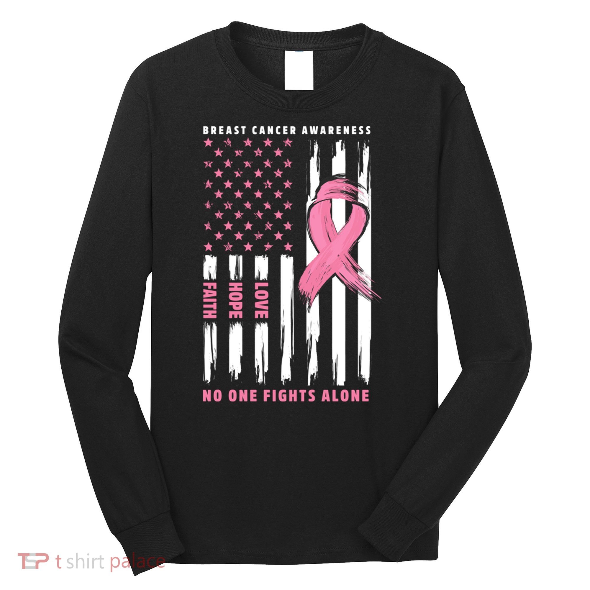 Cool American Flag Breast Cancer Awareness Long Sleeve Shirt