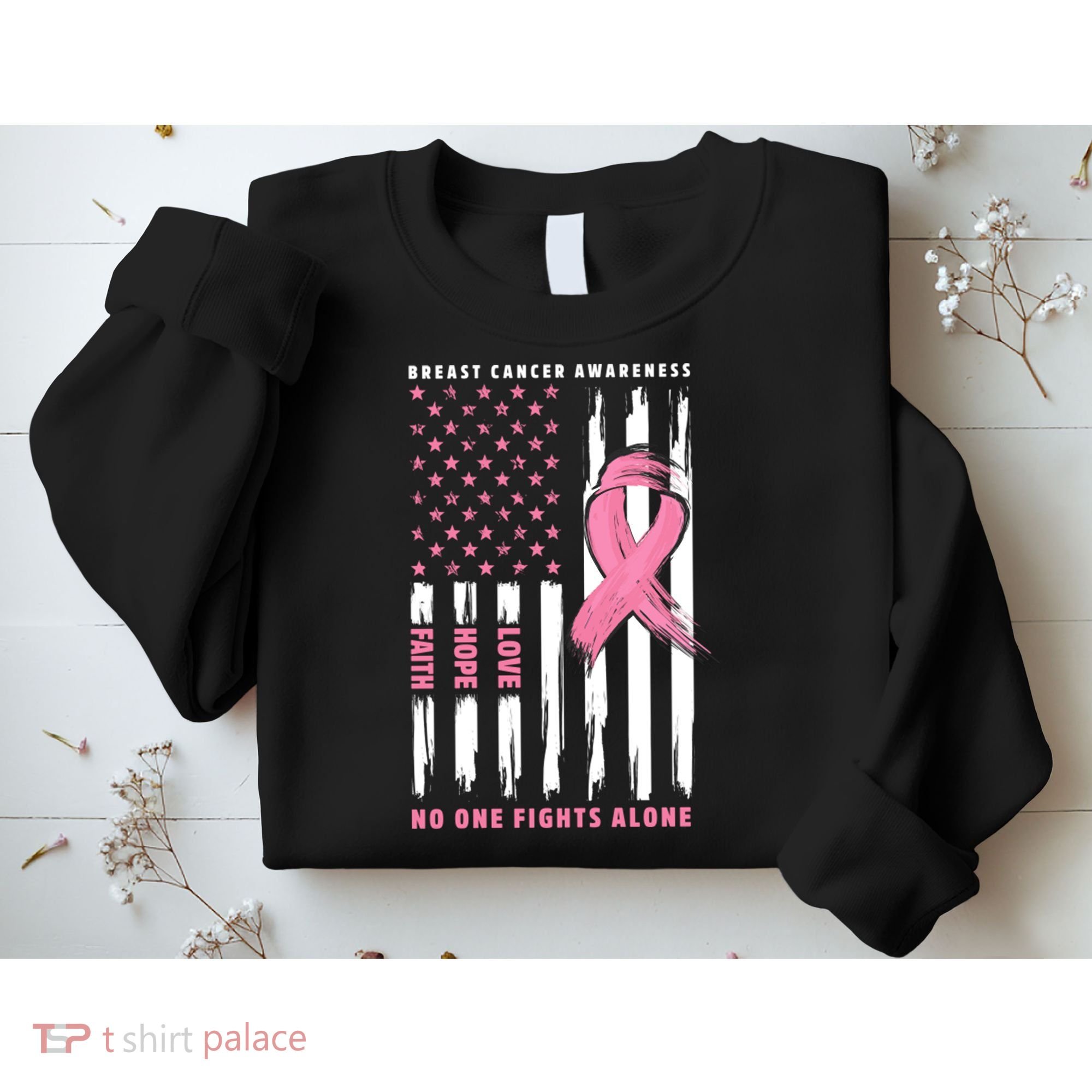 Cool American Flag Breast Cancer Awareness Sweatshirt