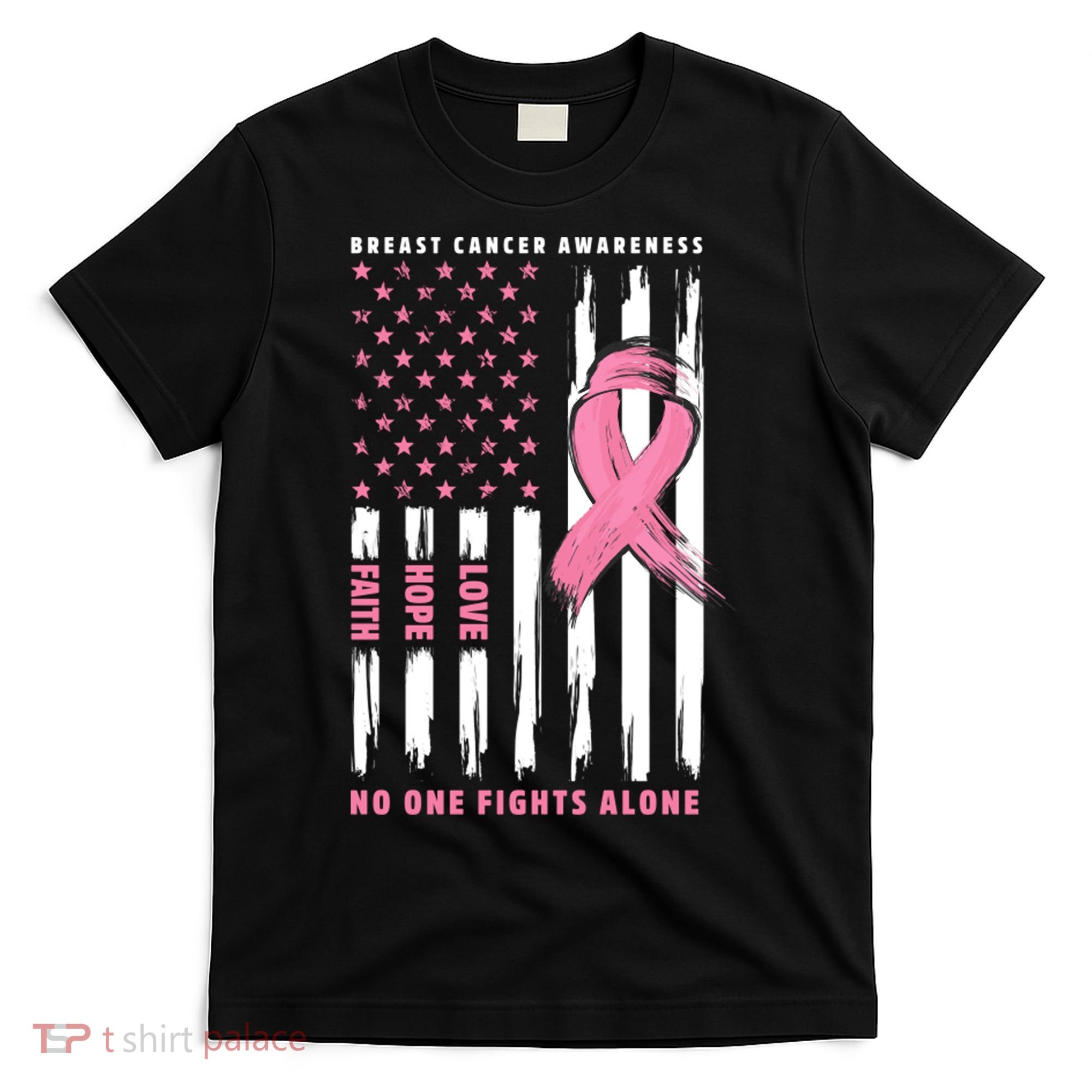Cool American Flag Breast Cancer Awareness T-Shirt
