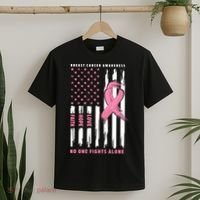 Cool American Flag Breast Cancer Awareness T-Shirt thumb 2