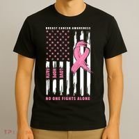Cool American Flag Breast Cancer Awareness T-Shirt thumb 3