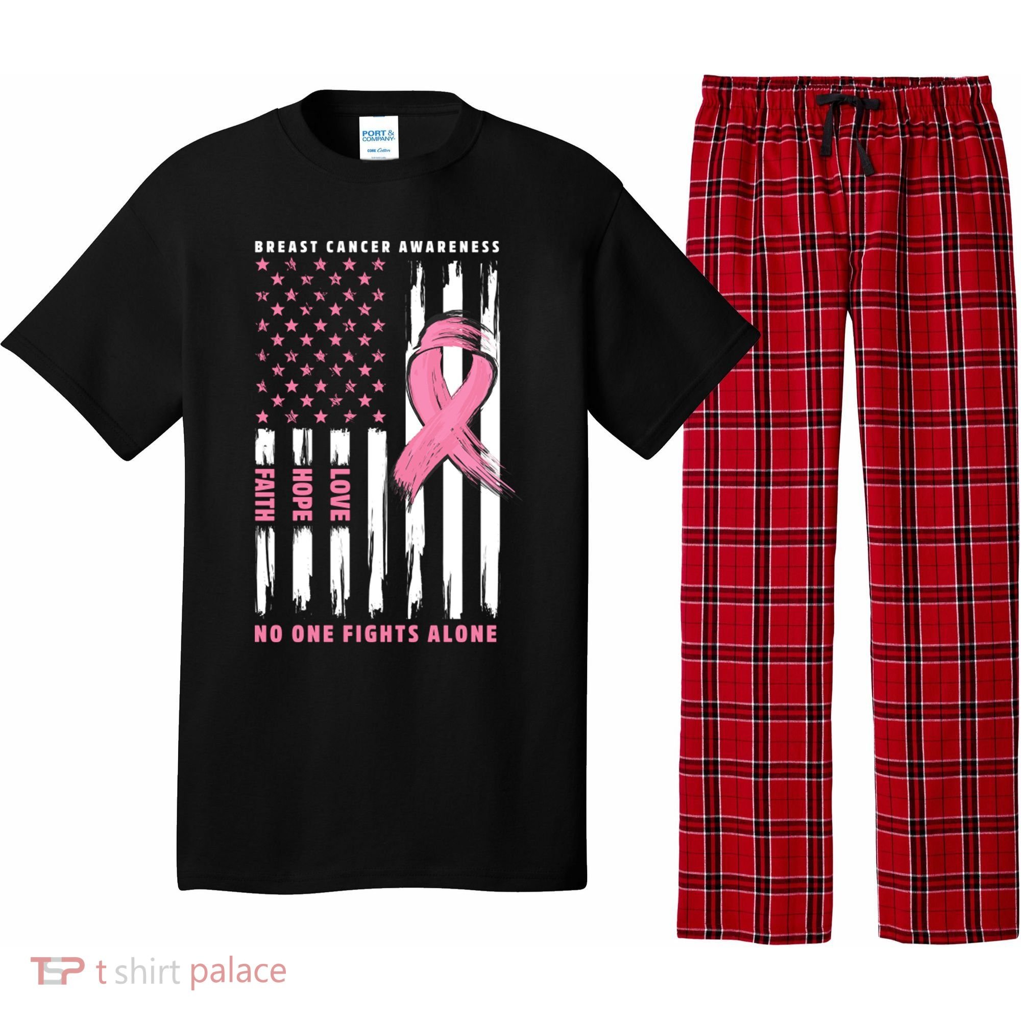 Cool American Flag Breast Cancer Awareness Pajama Set