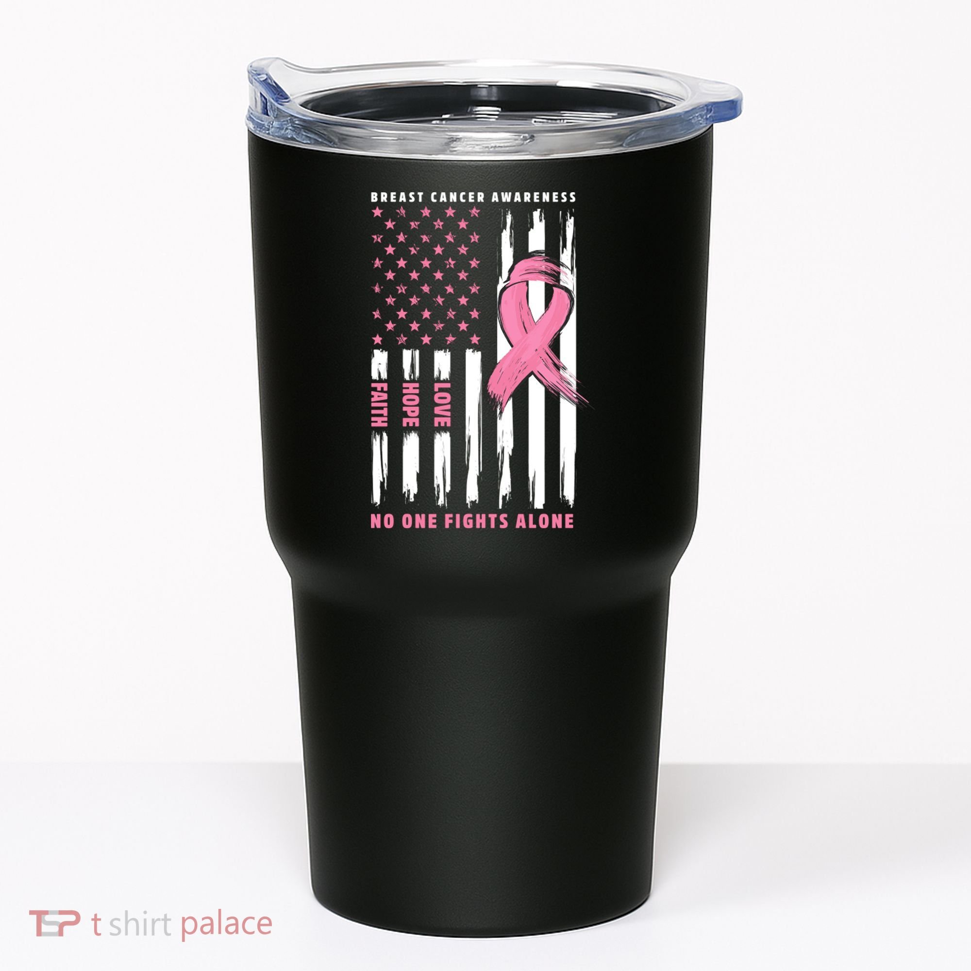 Cool American Flag Breast Cancer Awareness Tumbler