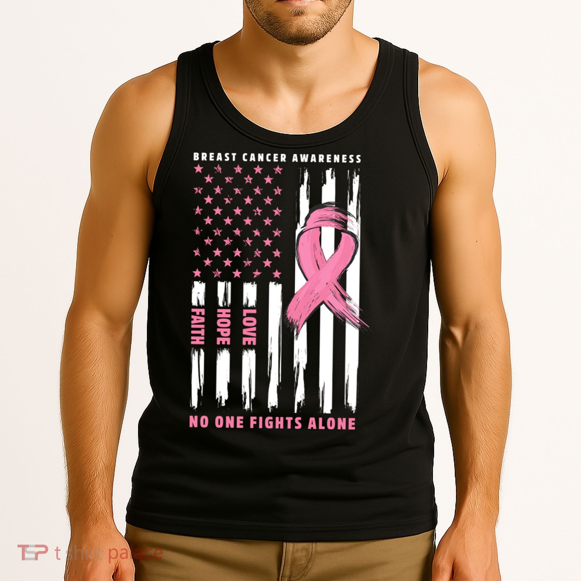 Cool American Flag Breast Cancer Awareness Tank Top