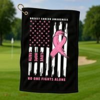 Cool American Flag Breast Cancer Awareness Golf Towel thumb 1