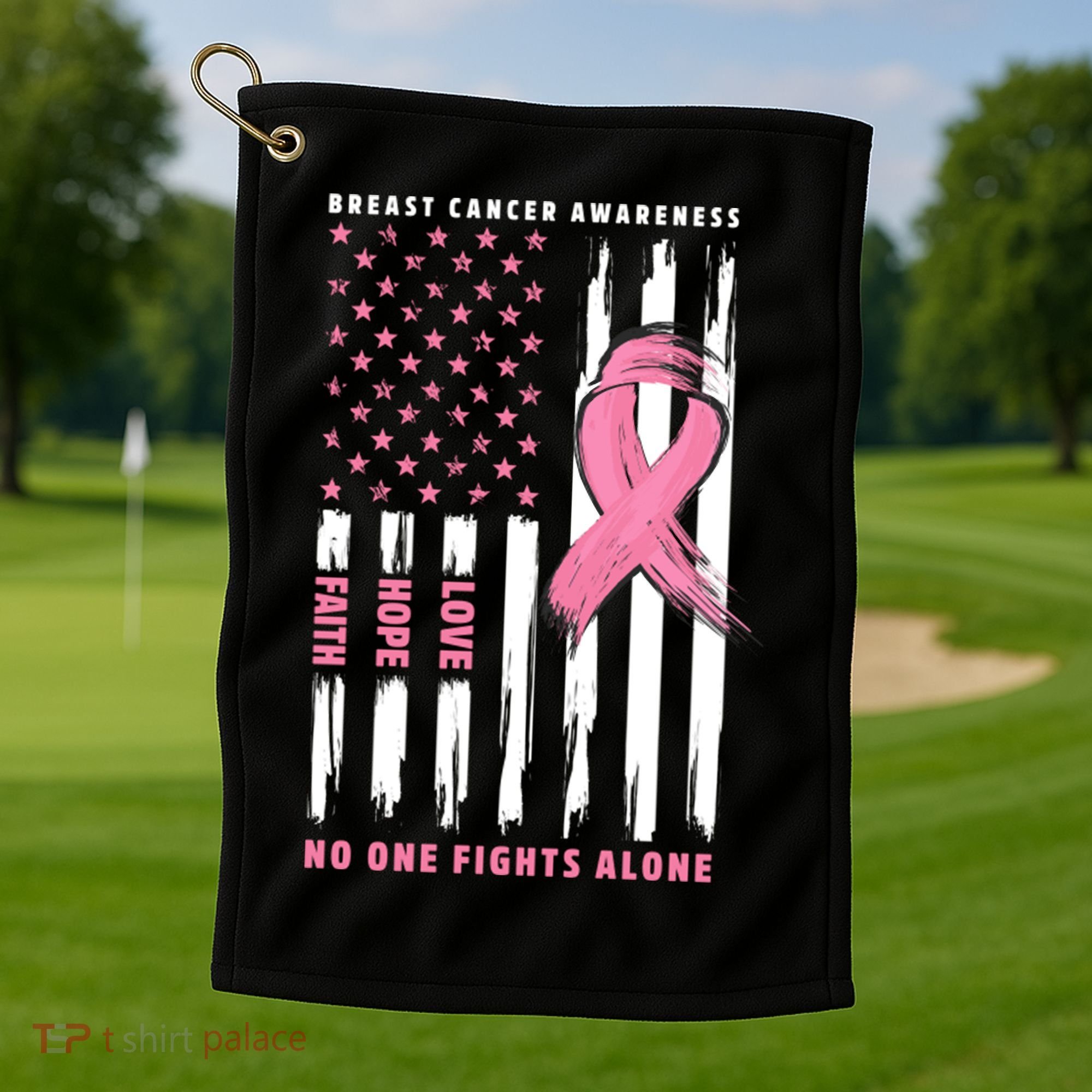 Cool American Flag Breast Cancer Awareness Golf Towel