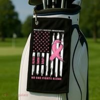 Cool American Flag Breast Cancer Awareness Golf Towel thumb 2