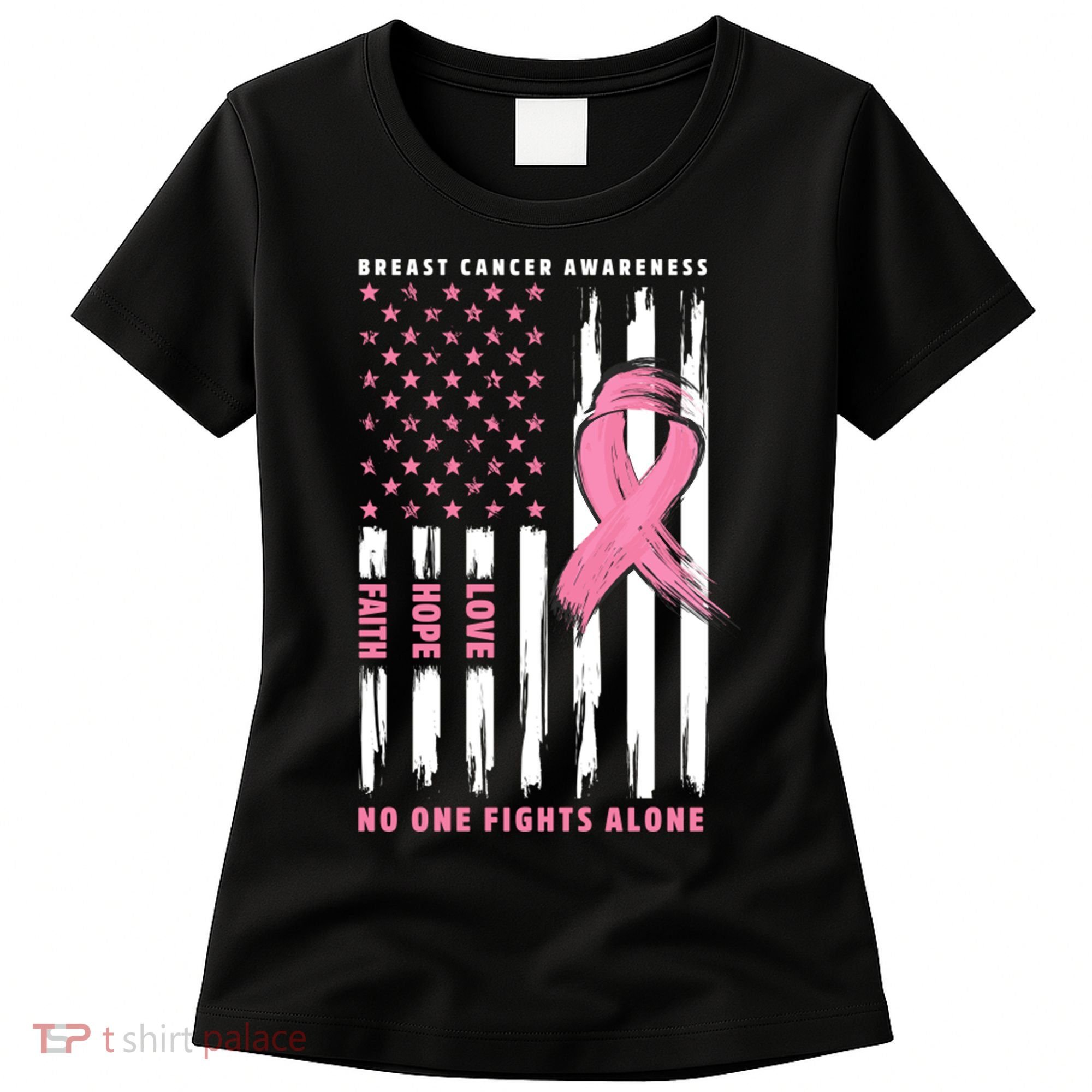 Cool American Flag Breast Cancer Awareness Women's T-Shirt