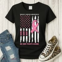 Cool American Flag Breast Cancer Awareness Women's T-Shirt thumb 3
