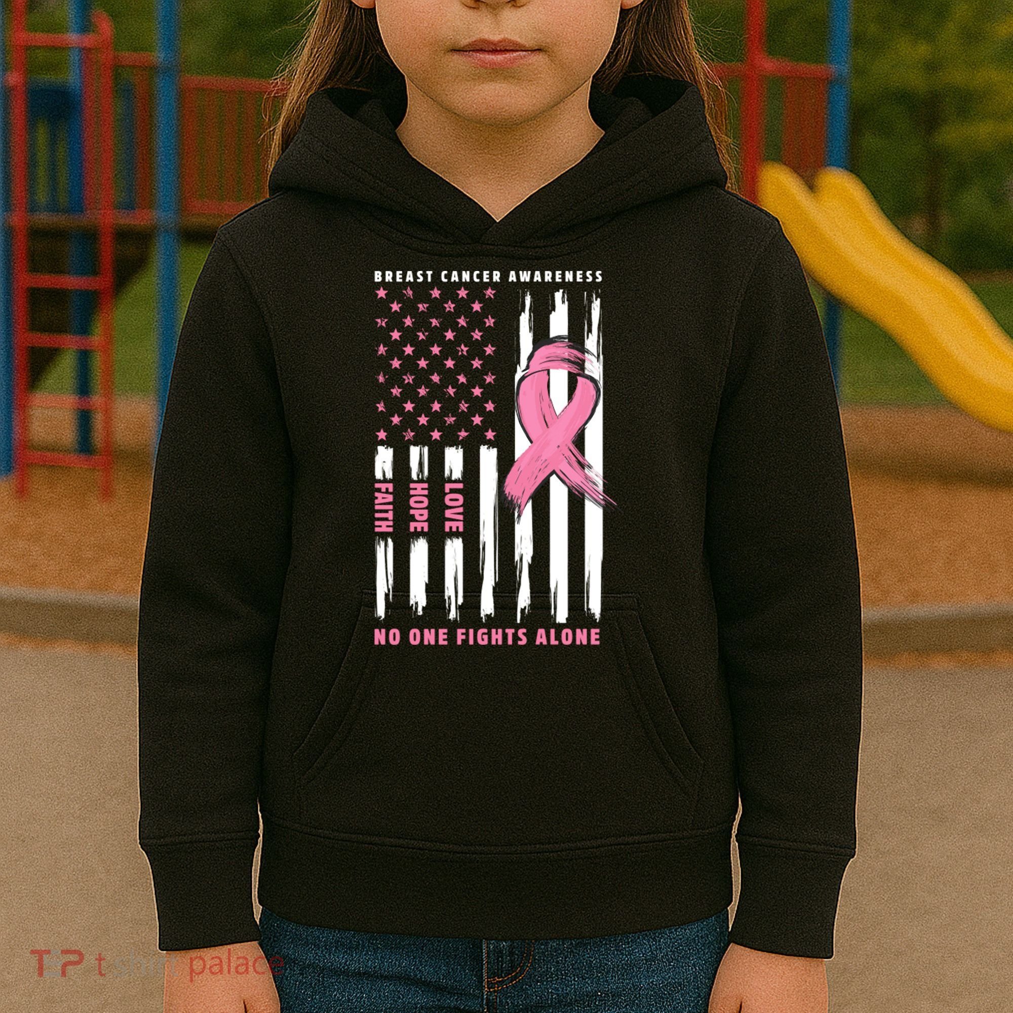 Cool American Flag Breast Cancer Awareness Kids Hoodie