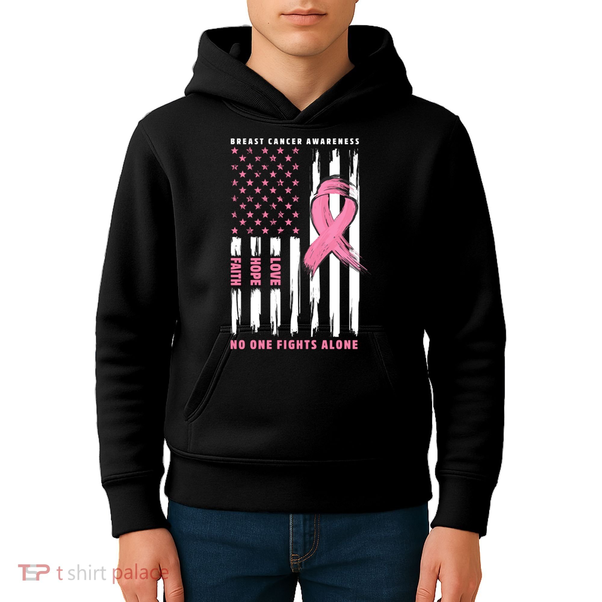 Cool American Flag Breast Cancer Awareness Kids Hoodie