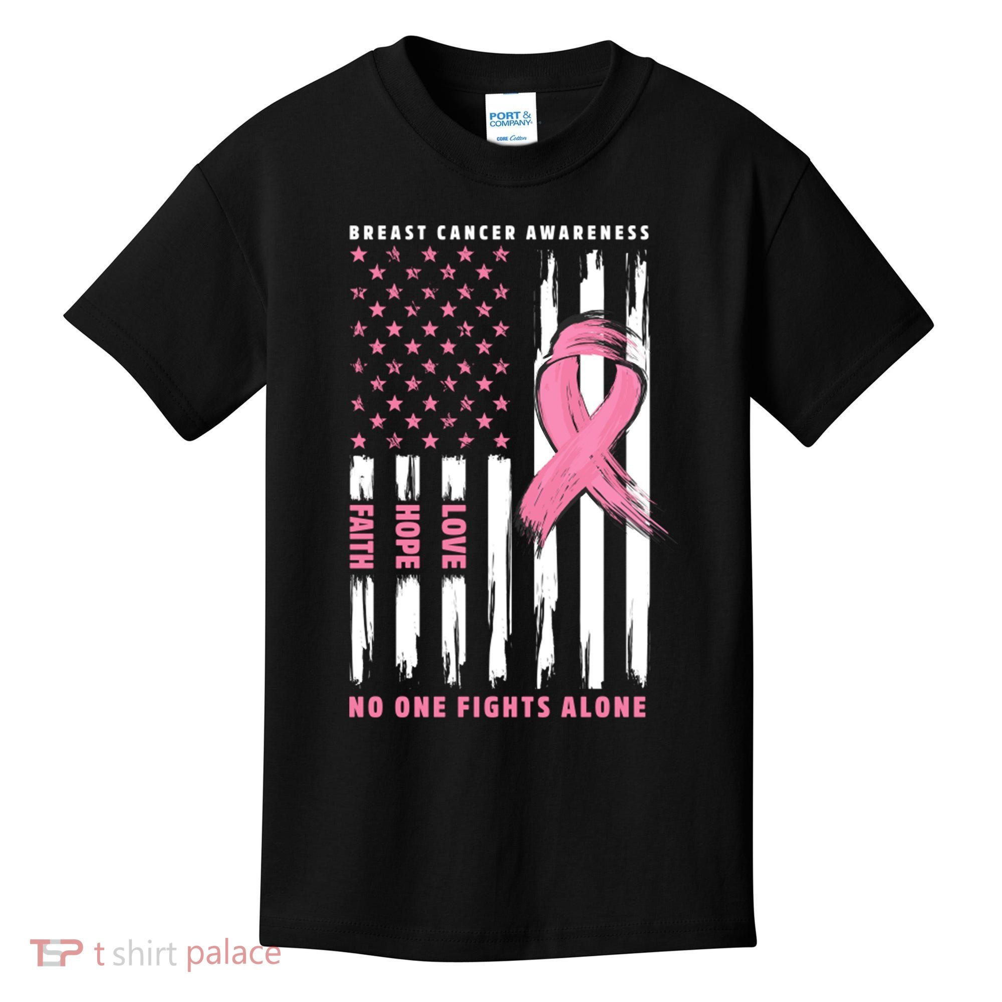 Cool American Flag Breast Cancer Awareness Kids T-Shirt