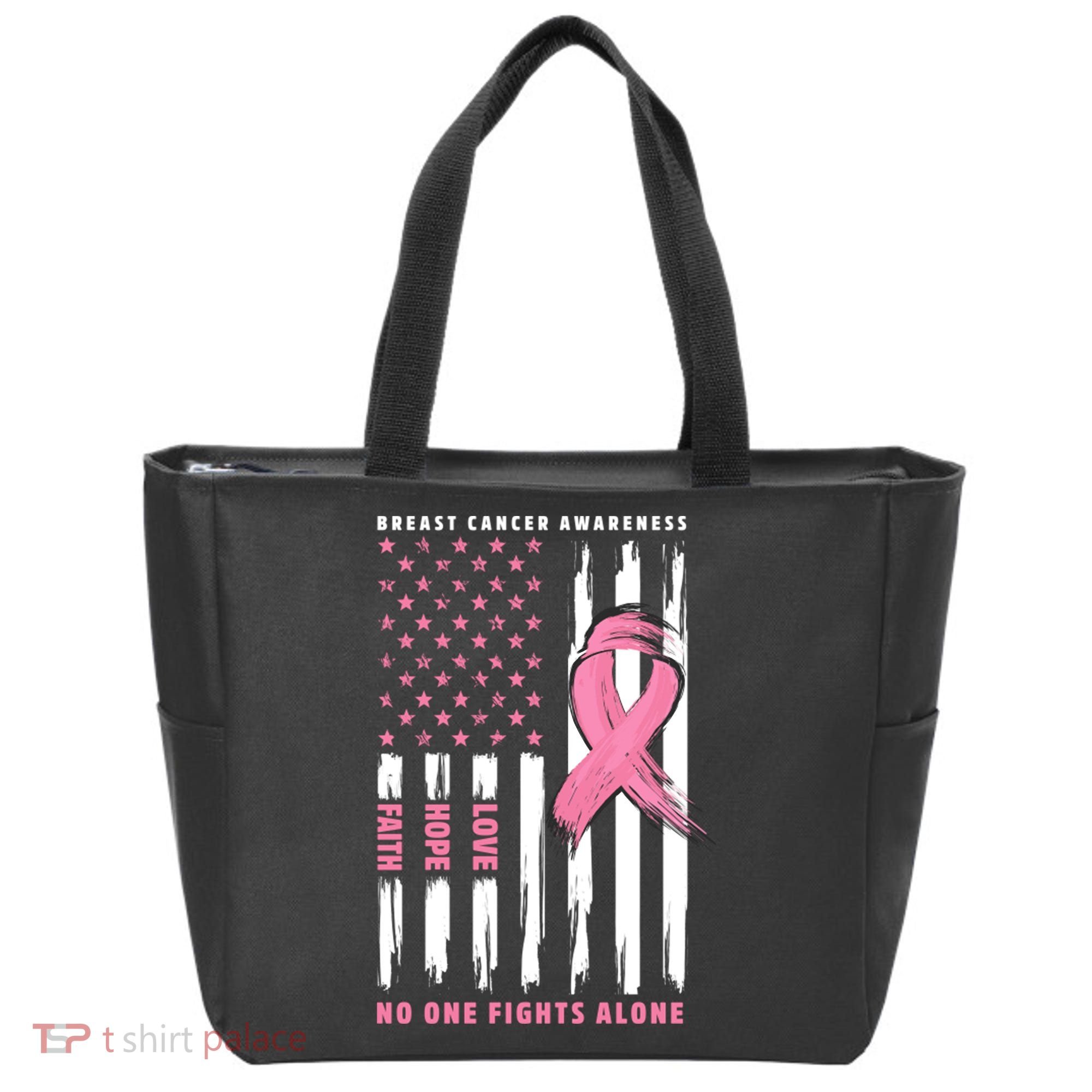 Cool American Flag Breast Cancer Awareness Tote Bag
