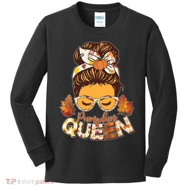 Cute Autumn Fall Pumpkin Queen Kids Long Sleeve Shirt