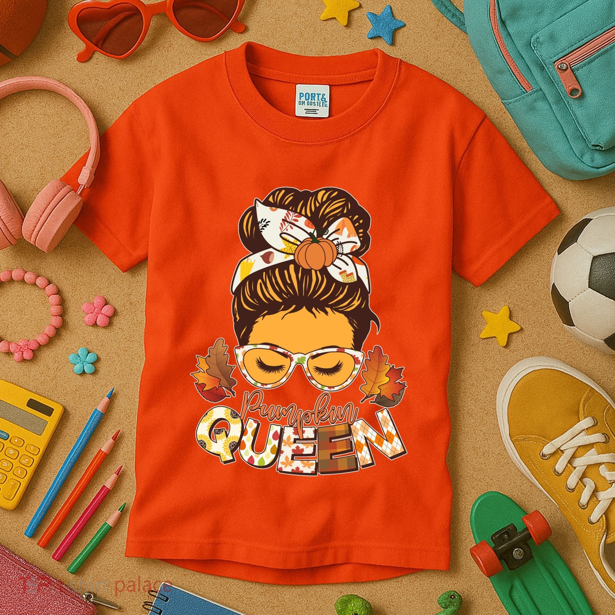 Cute Autumn Fall Pumpkin Queen Kids T-Shirt