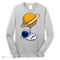 Cute Astronaut Floating On With Saturn Balloon Long Sleeve Shirt thumb 0